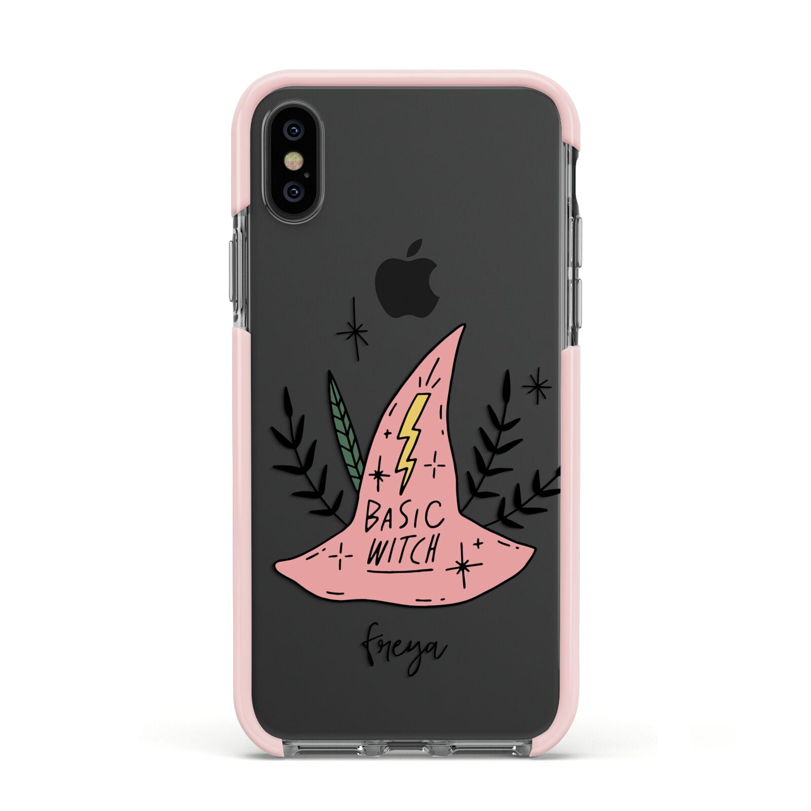 Basic Witch Hat Personalised Apple iPhone Xs Impact Case Pink Edge on Black Phone
