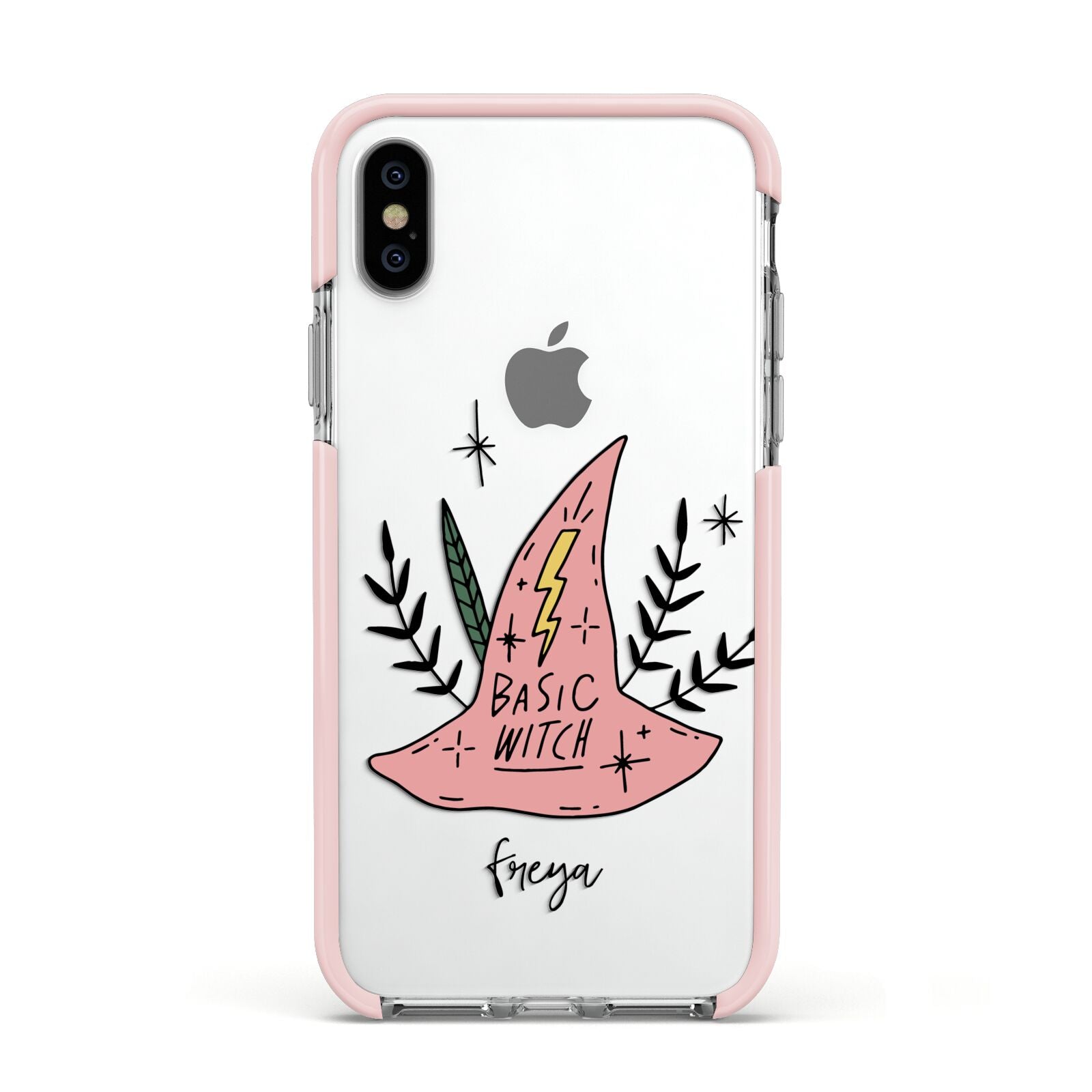 Basic Witch Hat Personalised Apple iPhone Xs Impact Case Pink Edge on Silver Phone