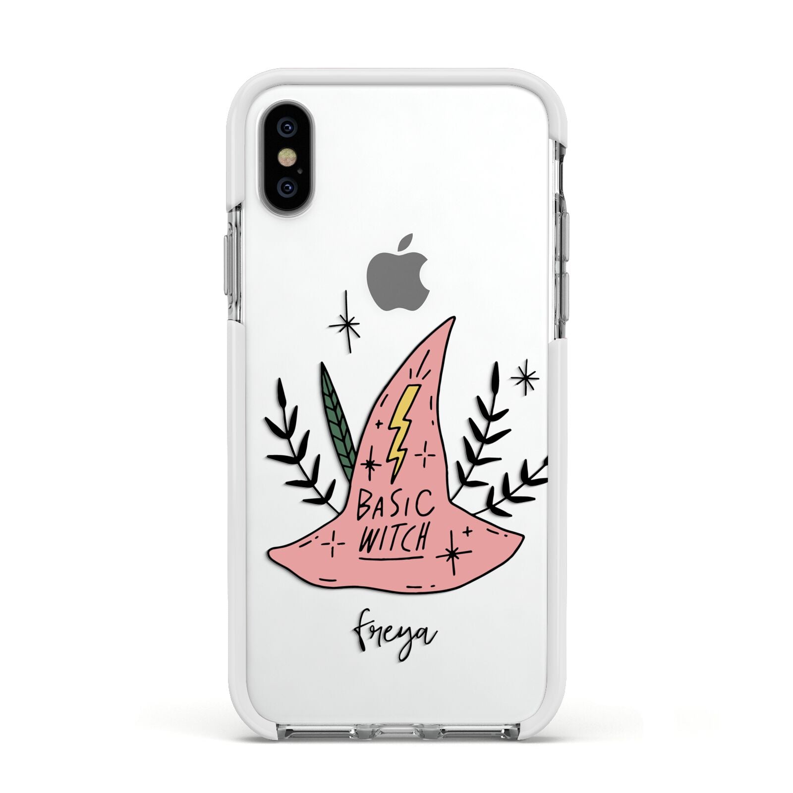 Basic Witch Hat Personalised Apple iPhone Xs Impact Case White Edge on Silver Phone