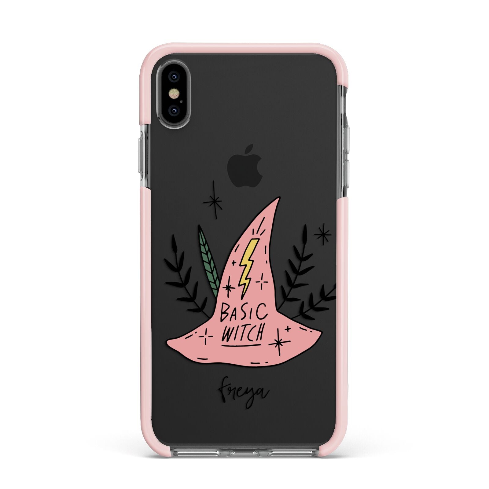 Basic Witch Hat Personalised Apple iPhone Xs Max Impact Case Pink Edge on Black Phone