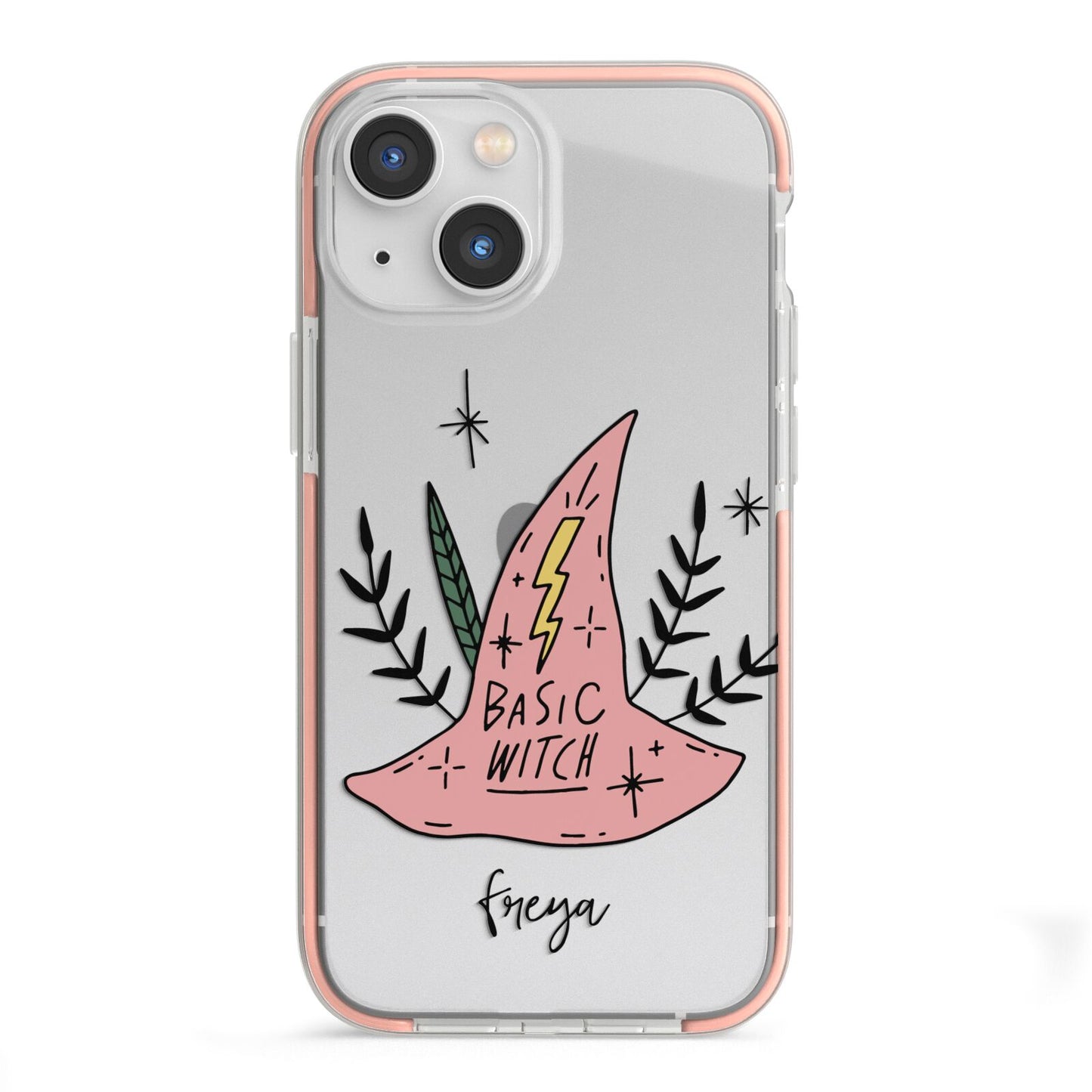 Basic Witch Hat Personalised iPhone 13 Mini TPU Impact Case with Pink Edges