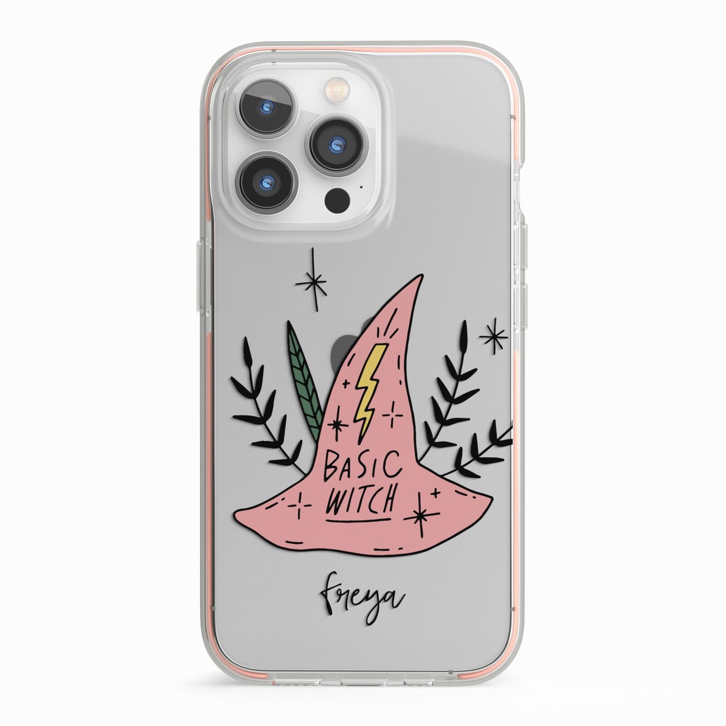 Basic Witch Hat Personalised iPhone 13 Pro TPU Impact Case with Pink Edges