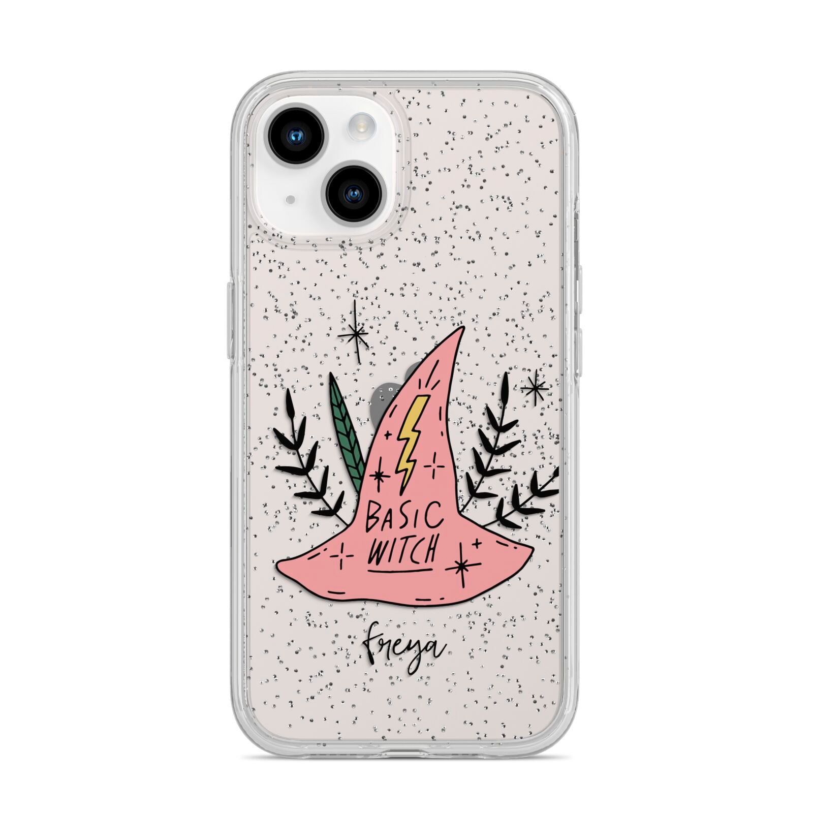 Basic Witch Hat Personalised iPhone 14 Glitter Tough Case Starlight