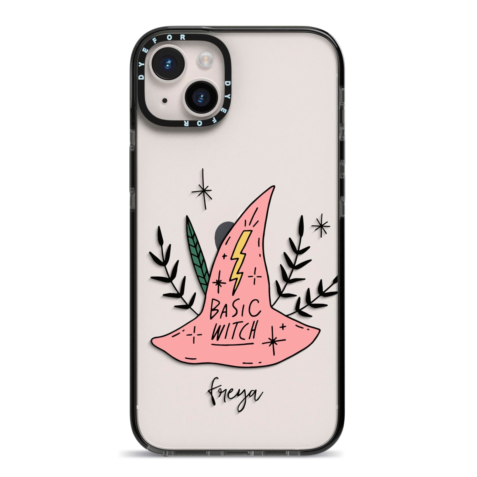 Basic Witch Hat Personalised iPhone 14 Plus Black Impact Case on Silver phone
