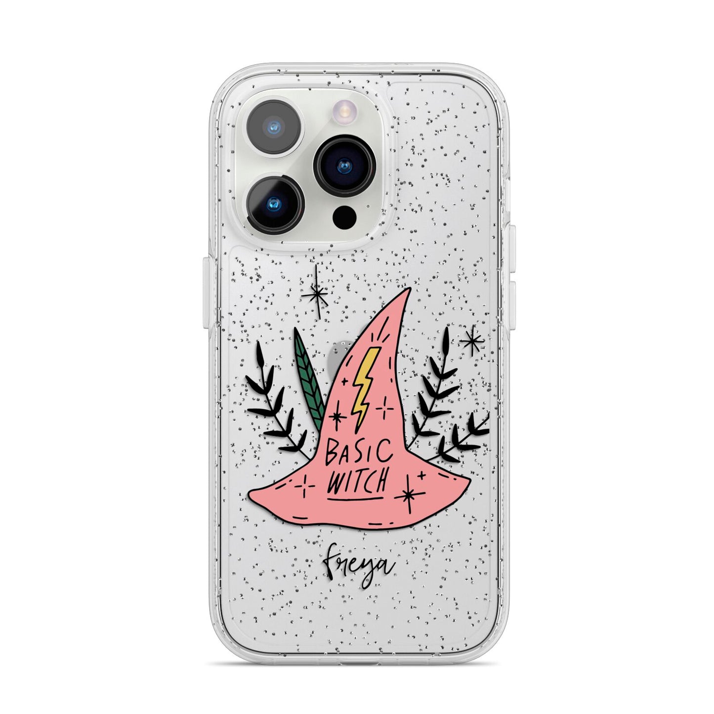 Basic Witch Hat Personalised iPhone 14 Pro Glitter Tough Case Silver