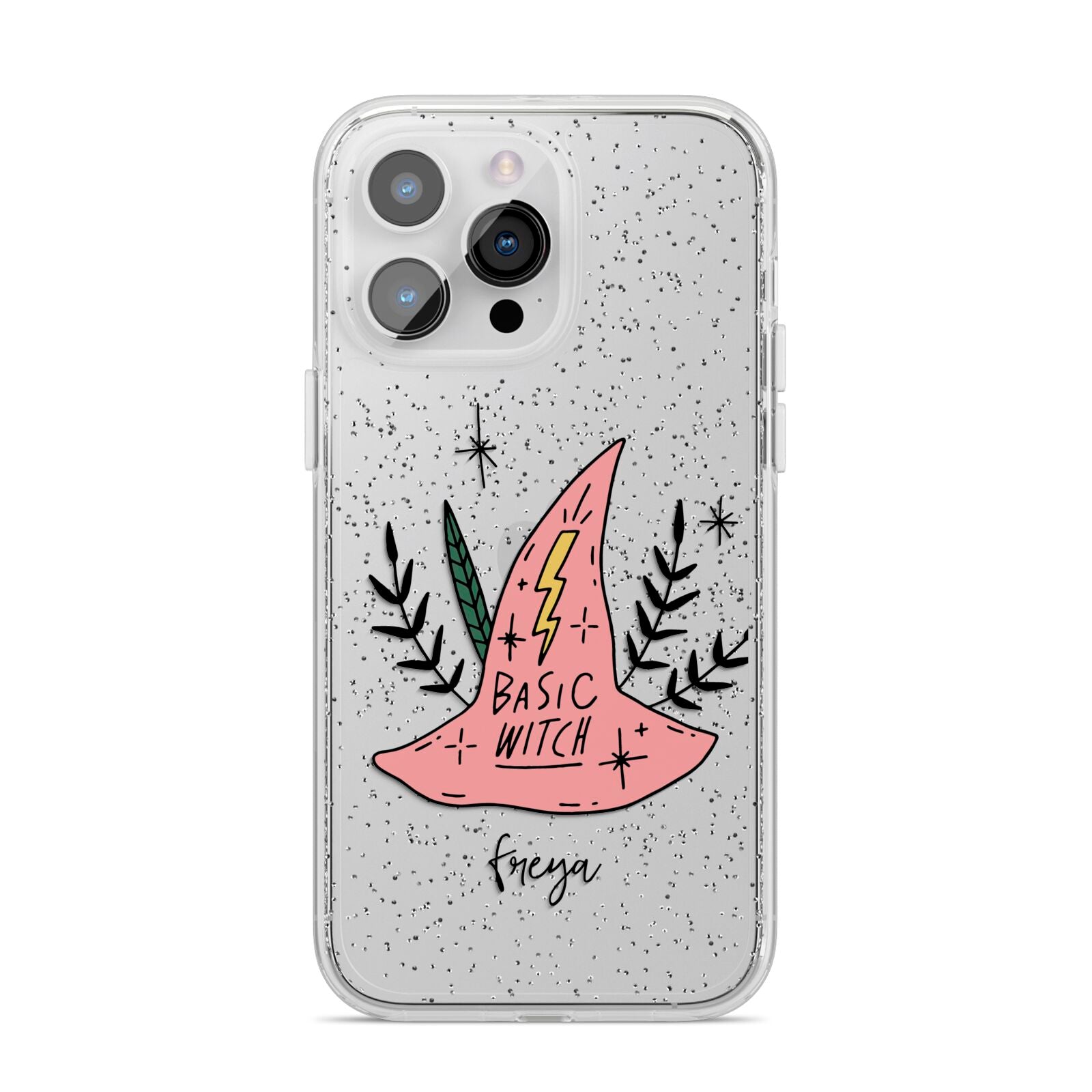 Basic Witch Hat Personalised iPhone 14 Pro Max Glitter Tough Case Silver