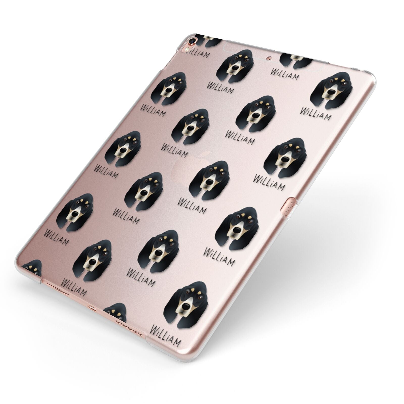 Basset Bleu De Gascogne Icon with Name Apple iPad Case on Rose Gold iPad Side View