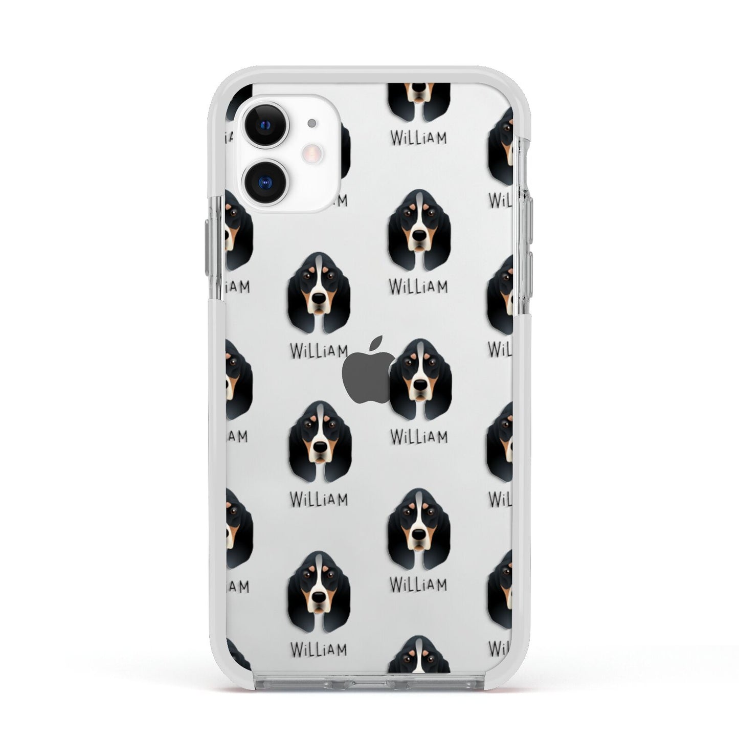Basset Bleu De Gascogne Icon with Name Apple iPhone 11 in White with White Impact Case