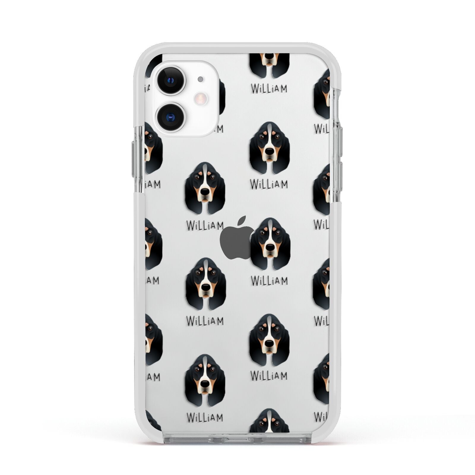 Basset Bleu De Gascogne Icon with Name Apple iPhone 11 in White with White Impact Case