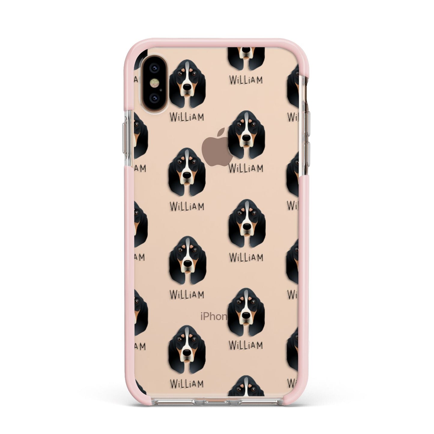 Basset Bleu De Gascogne Icon with Name Apple iPhone Xs Max Impact Case Pink Edge on Gold Phone
