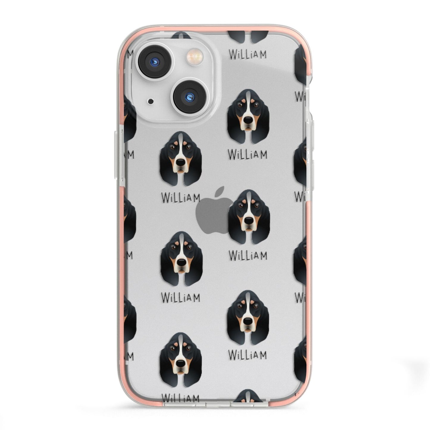 Basset Bleu De Gascogne Icon with Name iPhone 13 Mini TPU Impact Case with Pink Edges