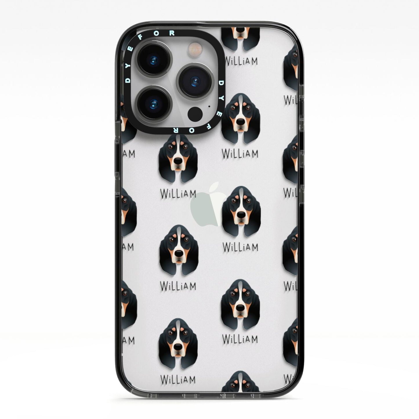 Basset Bleu De Gascogne Icon with Name iPhone 13 Pro Black Impact Case on Silver phone