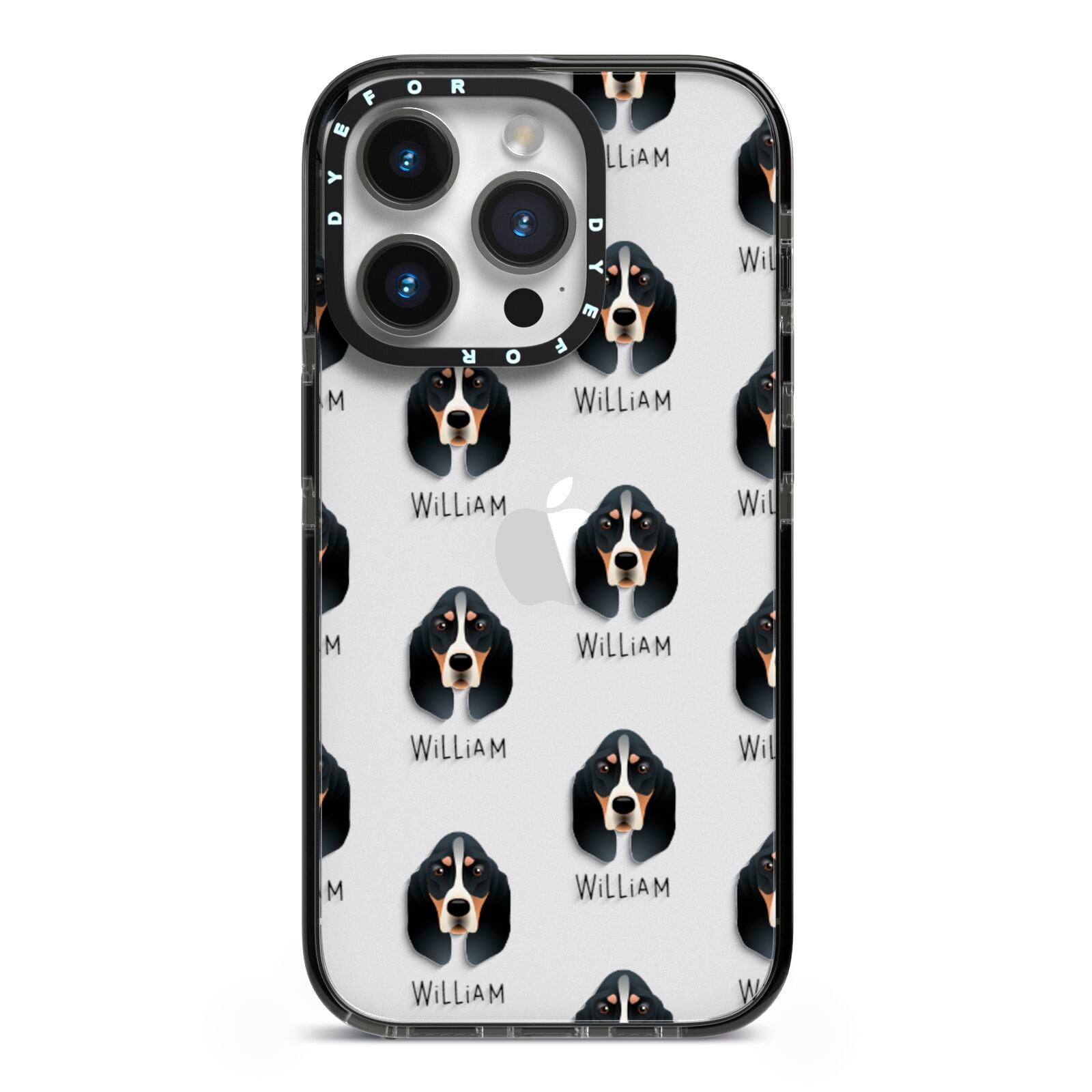 Basset Bleu De Gascogne Icon with Name iPhone 14 Pro Black Impact Case on Silver phone
