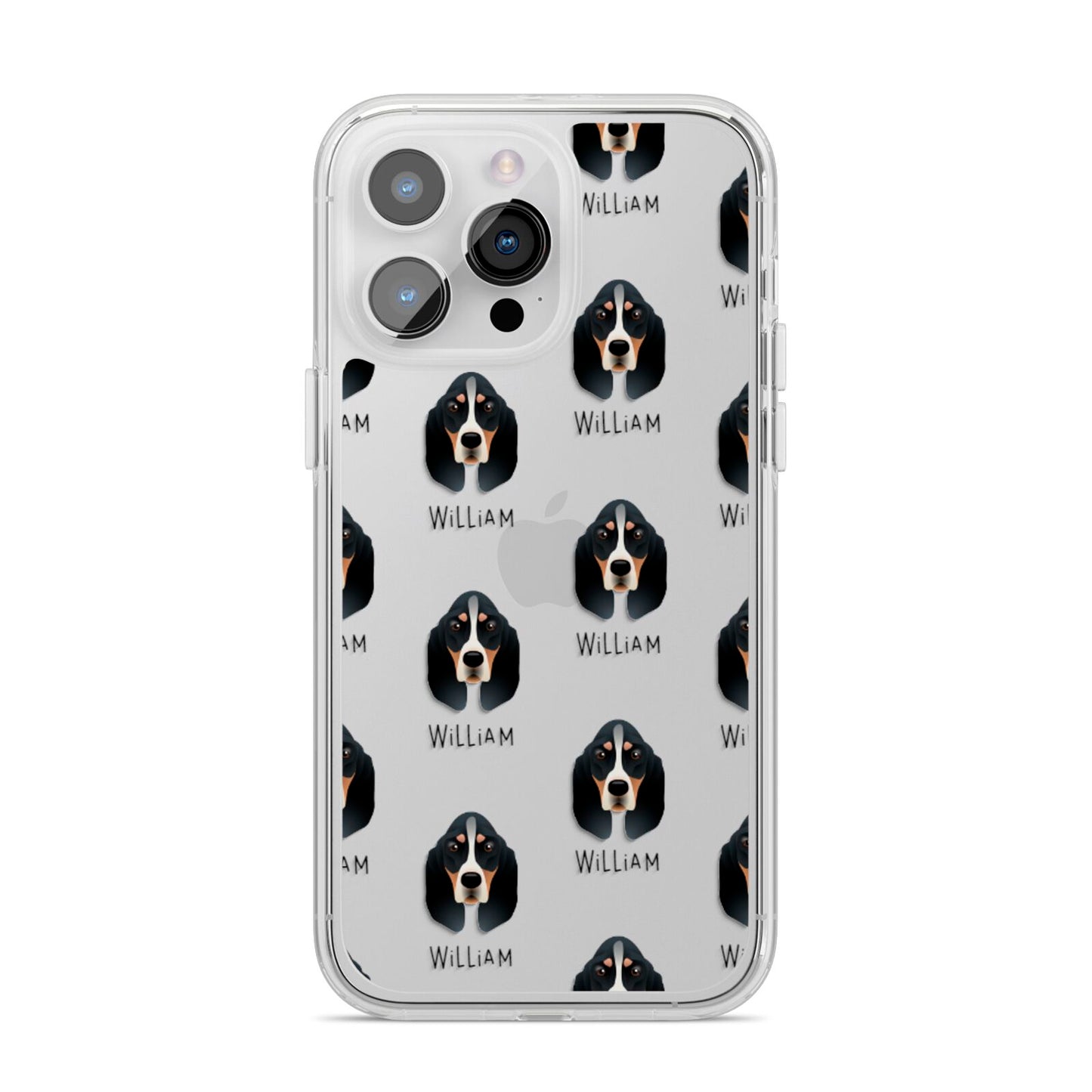 Basset Bleu De Gascogne Icon with Name iPhone 14 Pro Max Clear Tough Case Silver