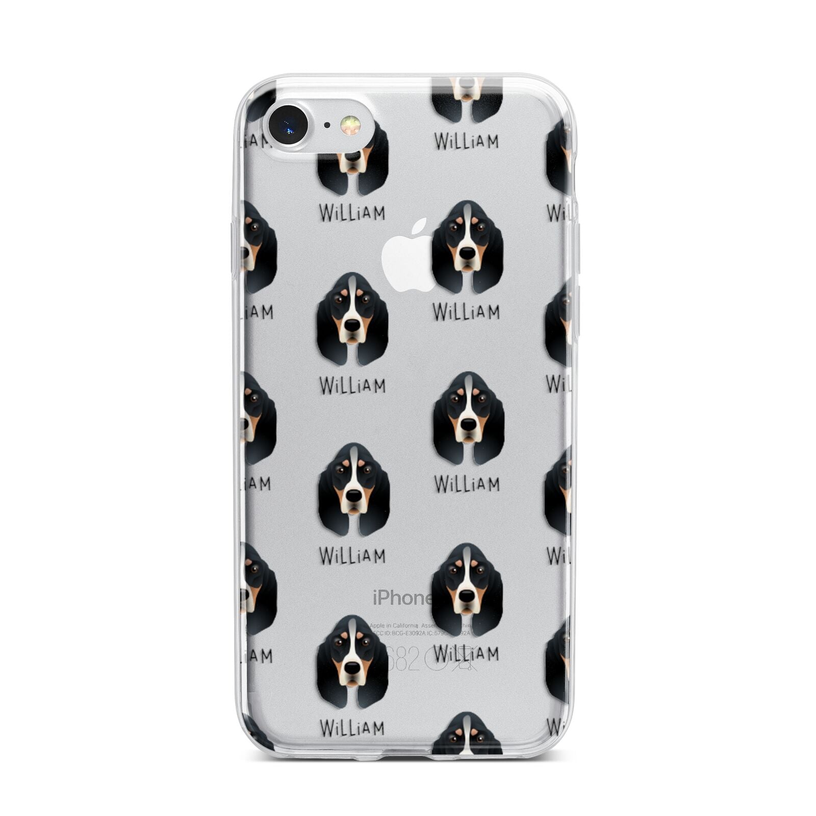 Basset Bleu De Gascogne Icon with Name iPhone 7 Bumper Case on Silver iPhone