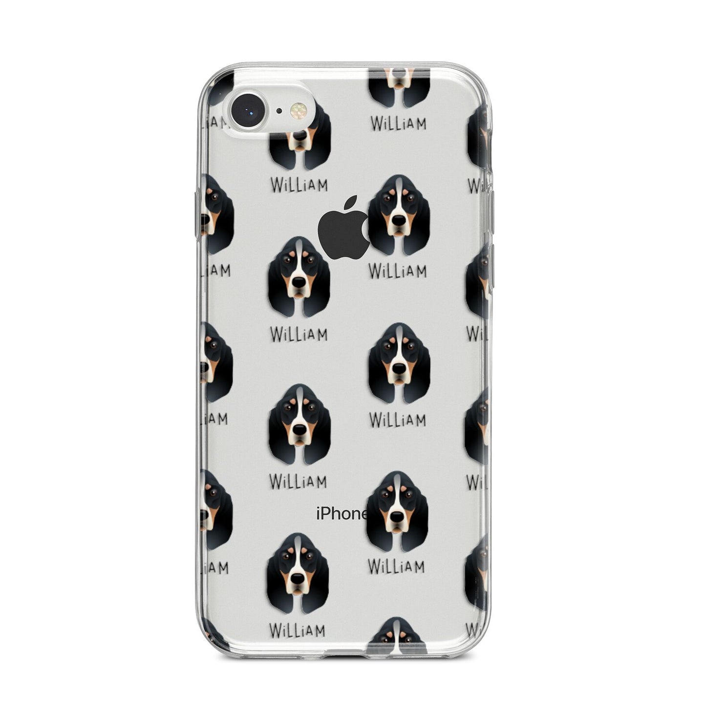 Basset Bleu De Gascogne Icon with Name iPhone 8 Bumper Case on Silver iPhone