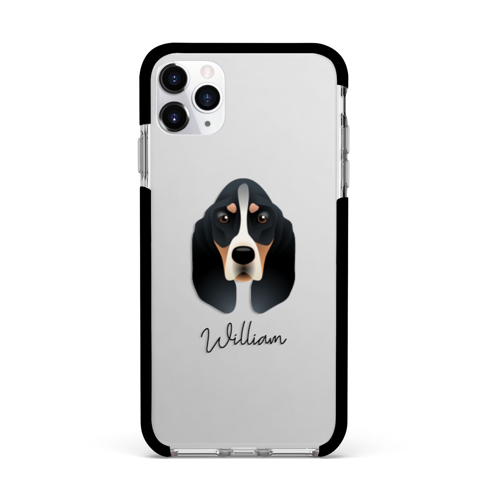 Basset Bleu De Gascogne Personalised Apple iPhone 11 Pro Max in Silver with Black Impact Case