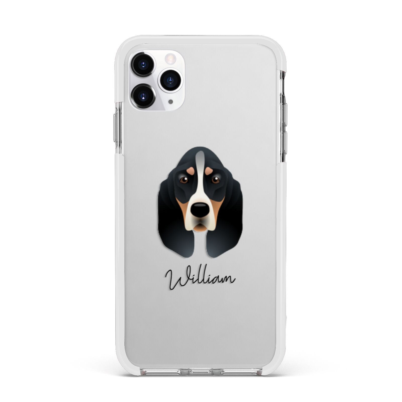 Basset Bleu De Gascogne Personalised Apple iPhone 11 Pro Max in Silver with White Impact Case