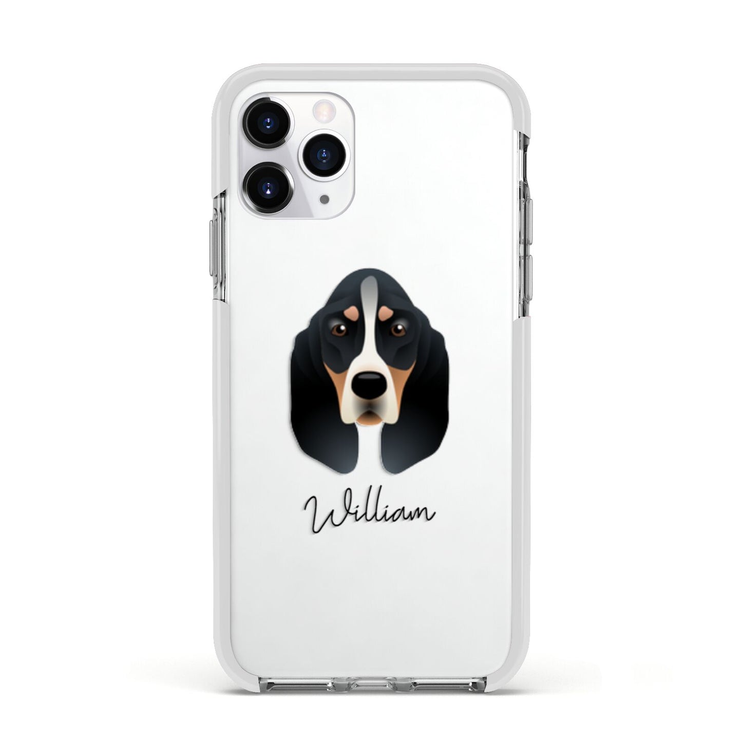 Basset Bleu De Gascogne Personalised Apple iPhone 11 Pro in Silver with White Impact Case