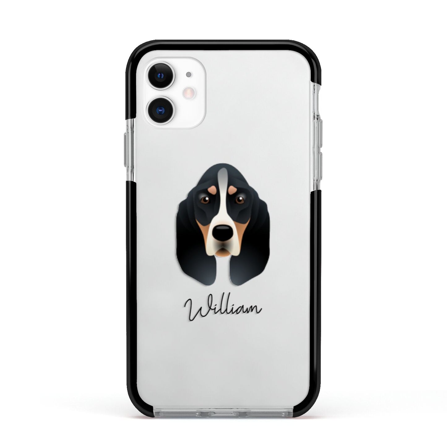 Basset Bleu De Gascogne Personalised Apple iPhone 11 in White with Black Impact Case