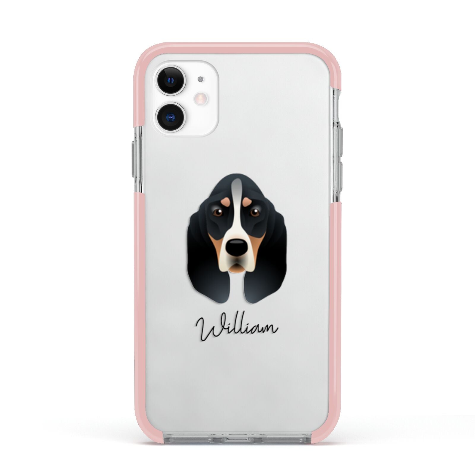 Basset Bleu De Gascogne Personalised Apple iPhone 11 in White with Pink Impact Case