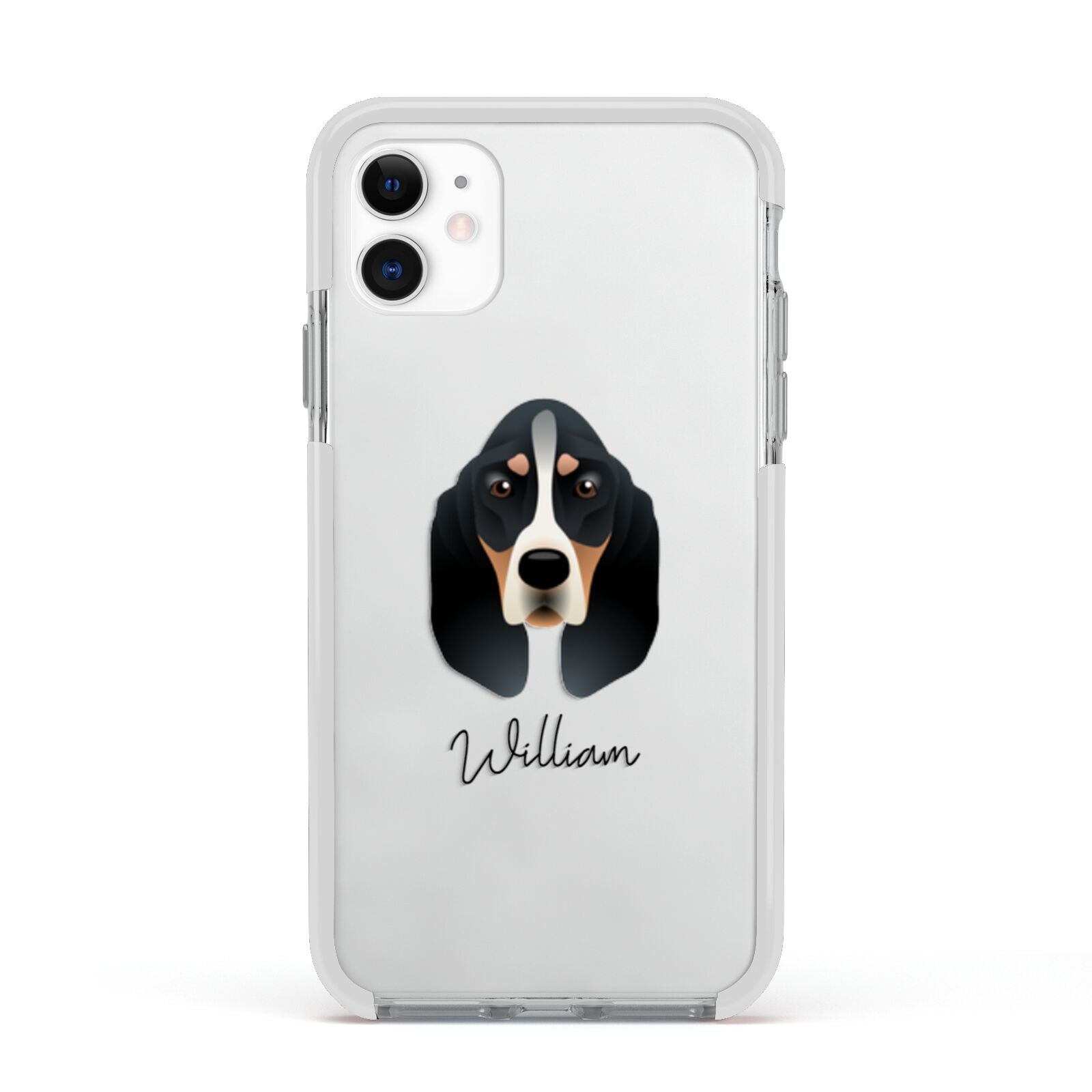 Basset Bleu De Gascogne Personalised Apple iPhone 11 in White with White Impact Case
