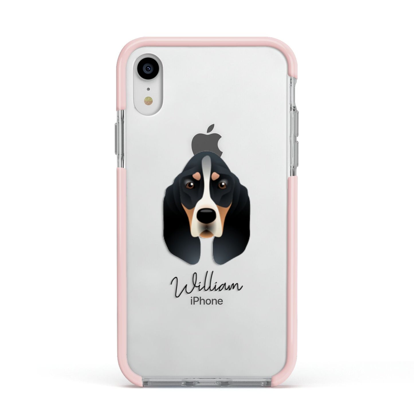Basset Bleu De Gascogne Personalised Apple iPhone XR Impact Case Pink Edge on Silver Phone