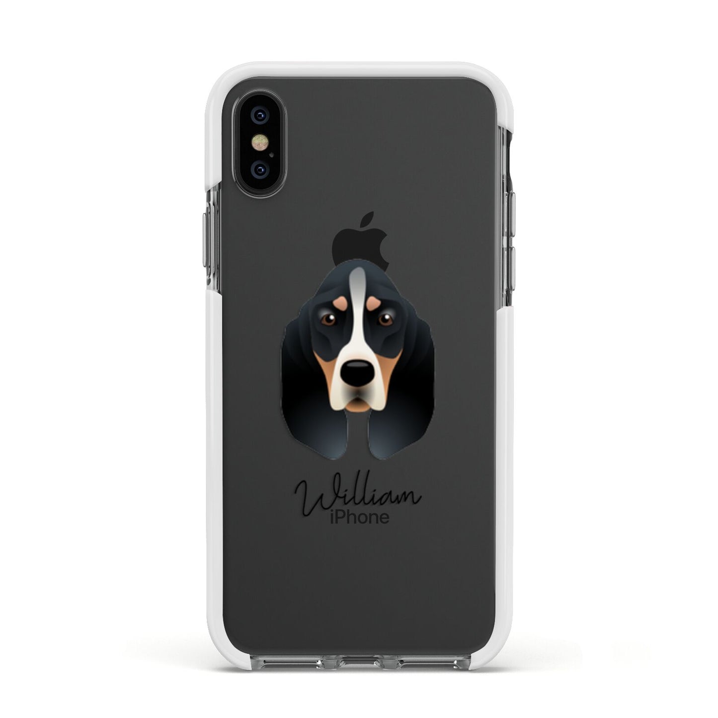 Basset Bleu De Gascogne Personalised Apple iPhone Xs Impact Case White Edge on Black Phone
