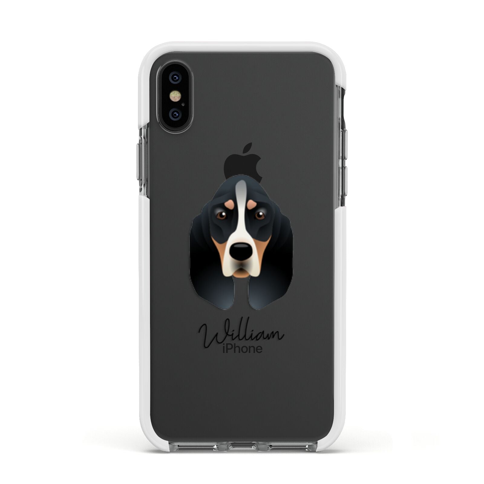 Basset Bleu De Gascogne Personalised Apple iPhone Xs Impact Case White Edge on Black Phone