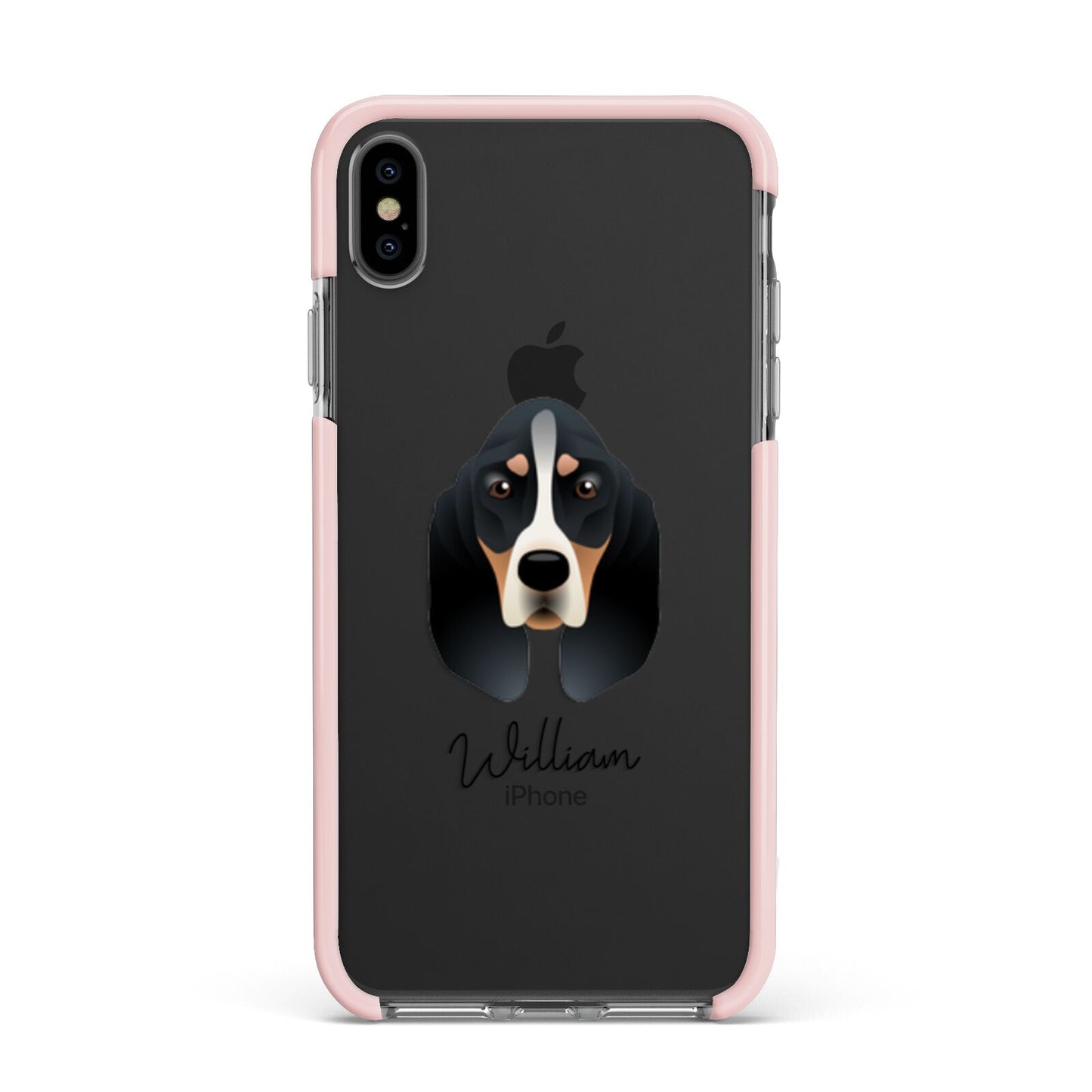 Basset Bleu De Gascogne Personalised Apple iPhone Xs Max Impact Case Pink Edge on Black Phone