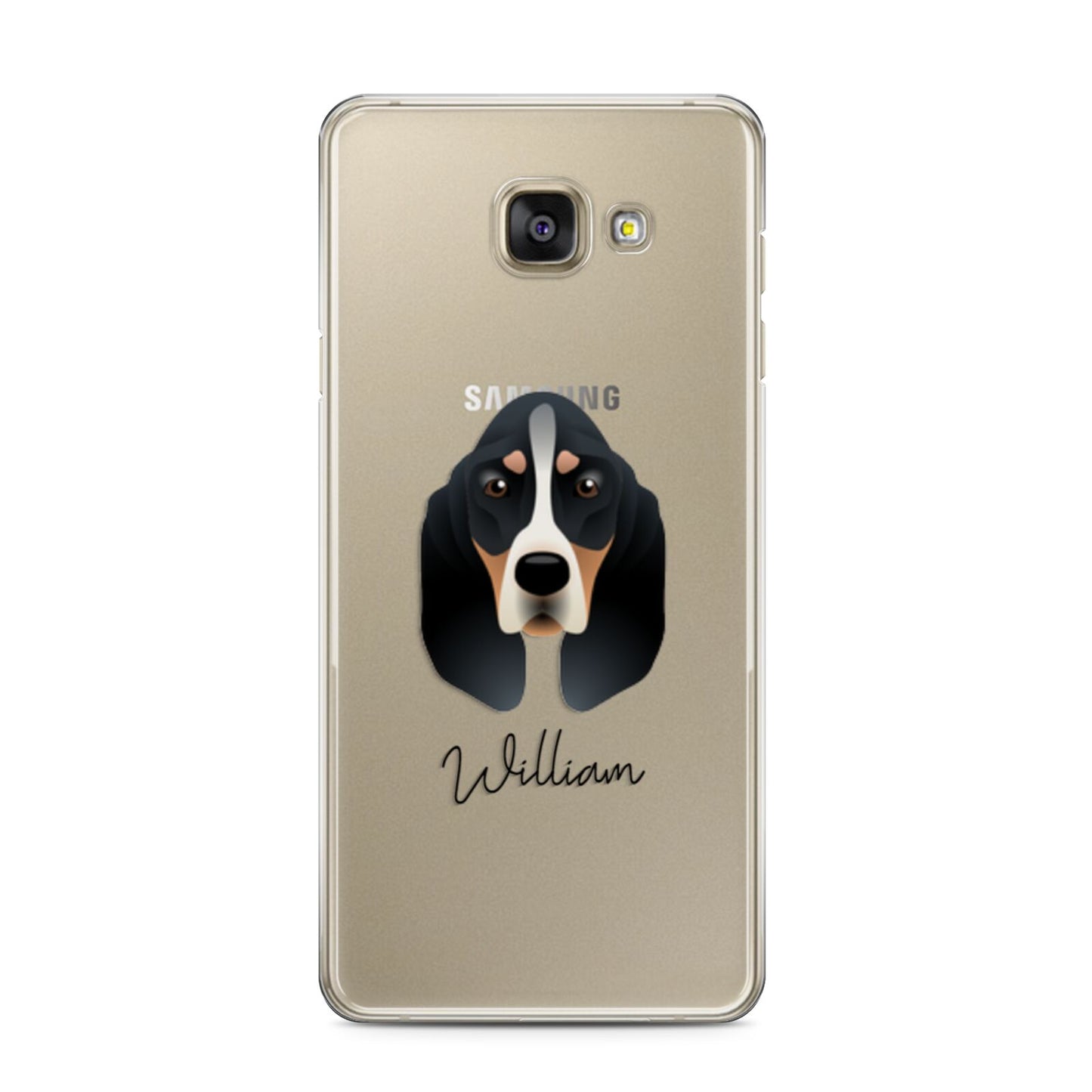 Basset Bleu De Gascogne Personalised Samsung Galaxy A3 2016 Case on gold phone