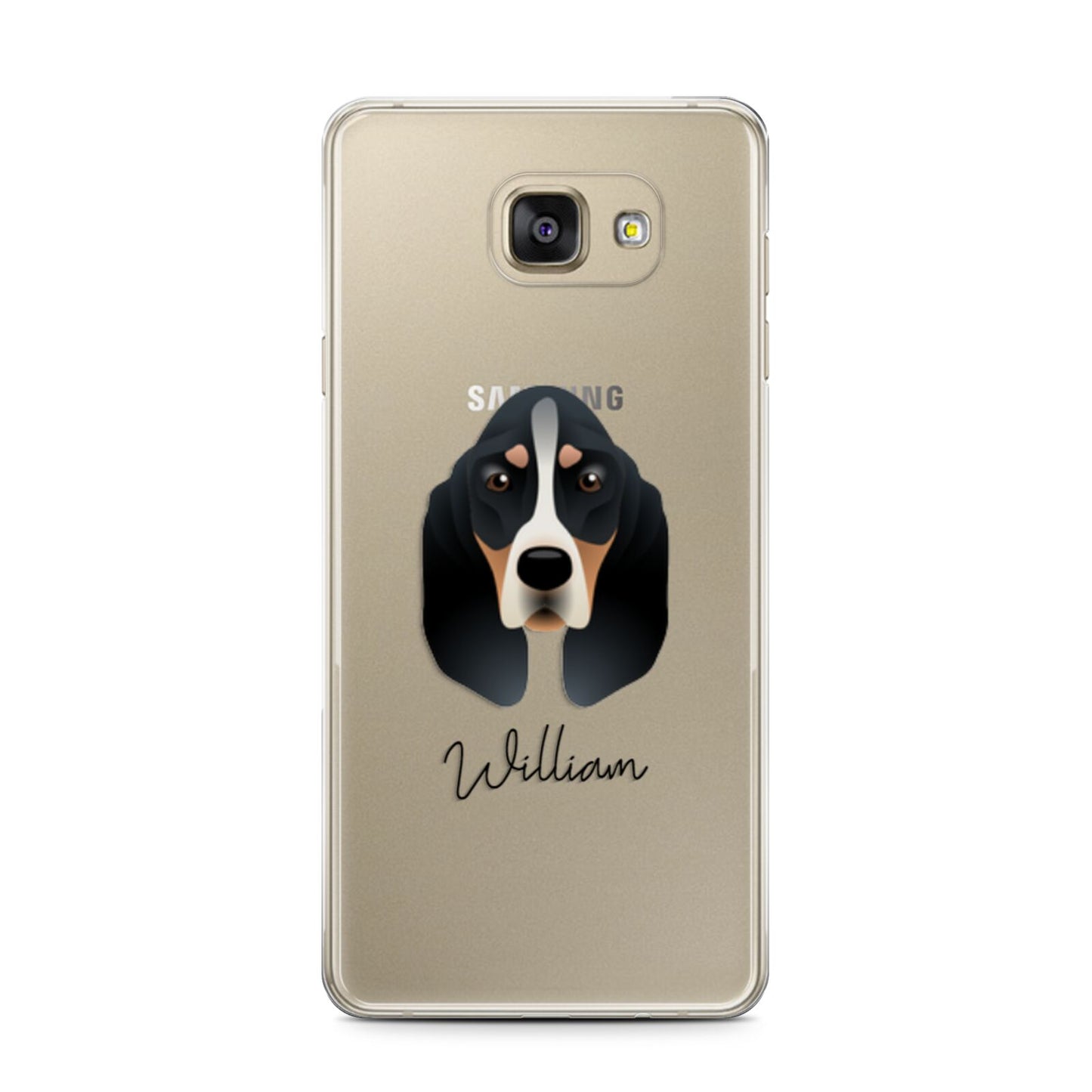 Basset Bleu De Gascogne Personalised Samsung Galaxy A7 2016 Case on gold phone