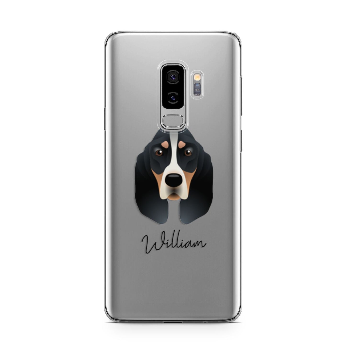 Basset Bleu De Gascogne Personalised Samsung Galaxy S9 Plus Case on Silver phone