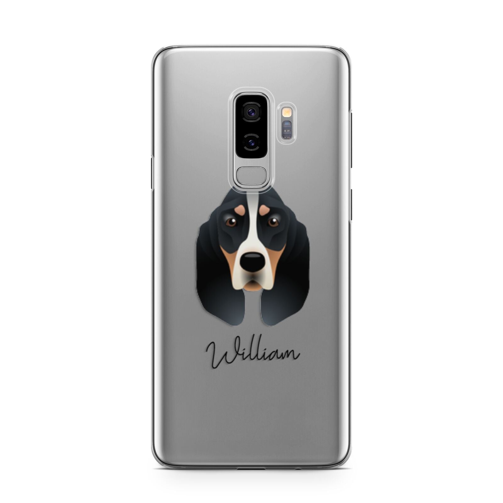 Basset Bleu De Gascogne Personalised Samsung Galaxy S9 Plus Case on Silver phone