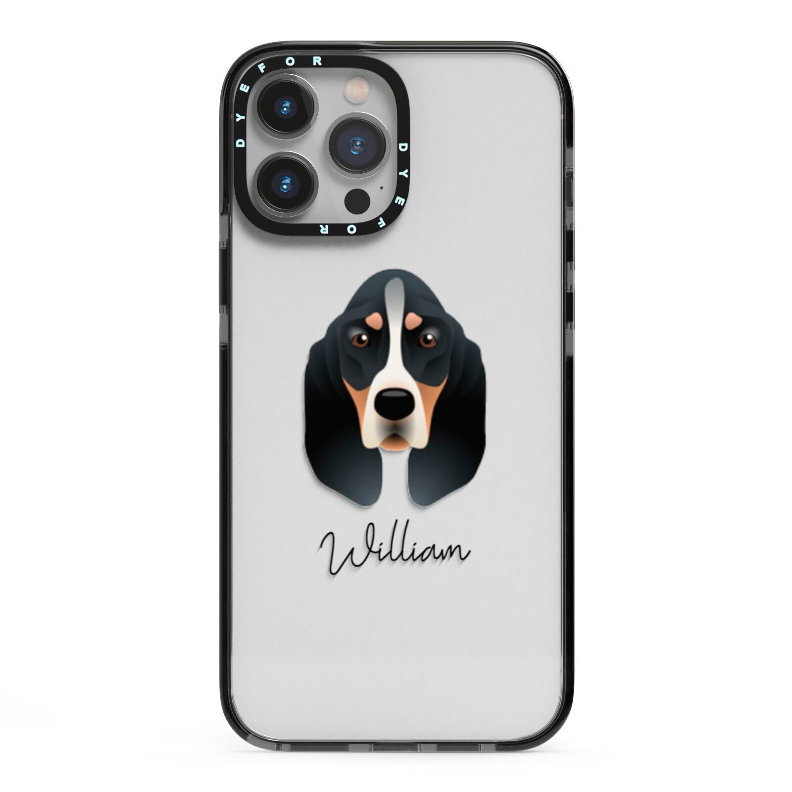 Basset Bleu De Gascogne Personalised iPhone 13 Pro Max Black Impact Case on Silver phone