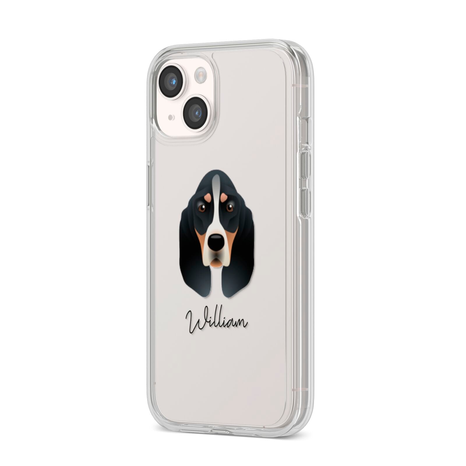Basset Bleu De Gascogne Personalised iPhone 14 Clear Tough Case Starlight Angled Image