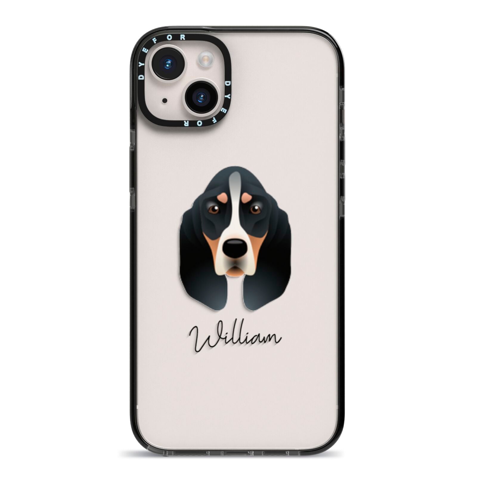 Basset Bleu De Gascogne Personalised iPhone 14 Plus Black Impact Case on Silver phone
