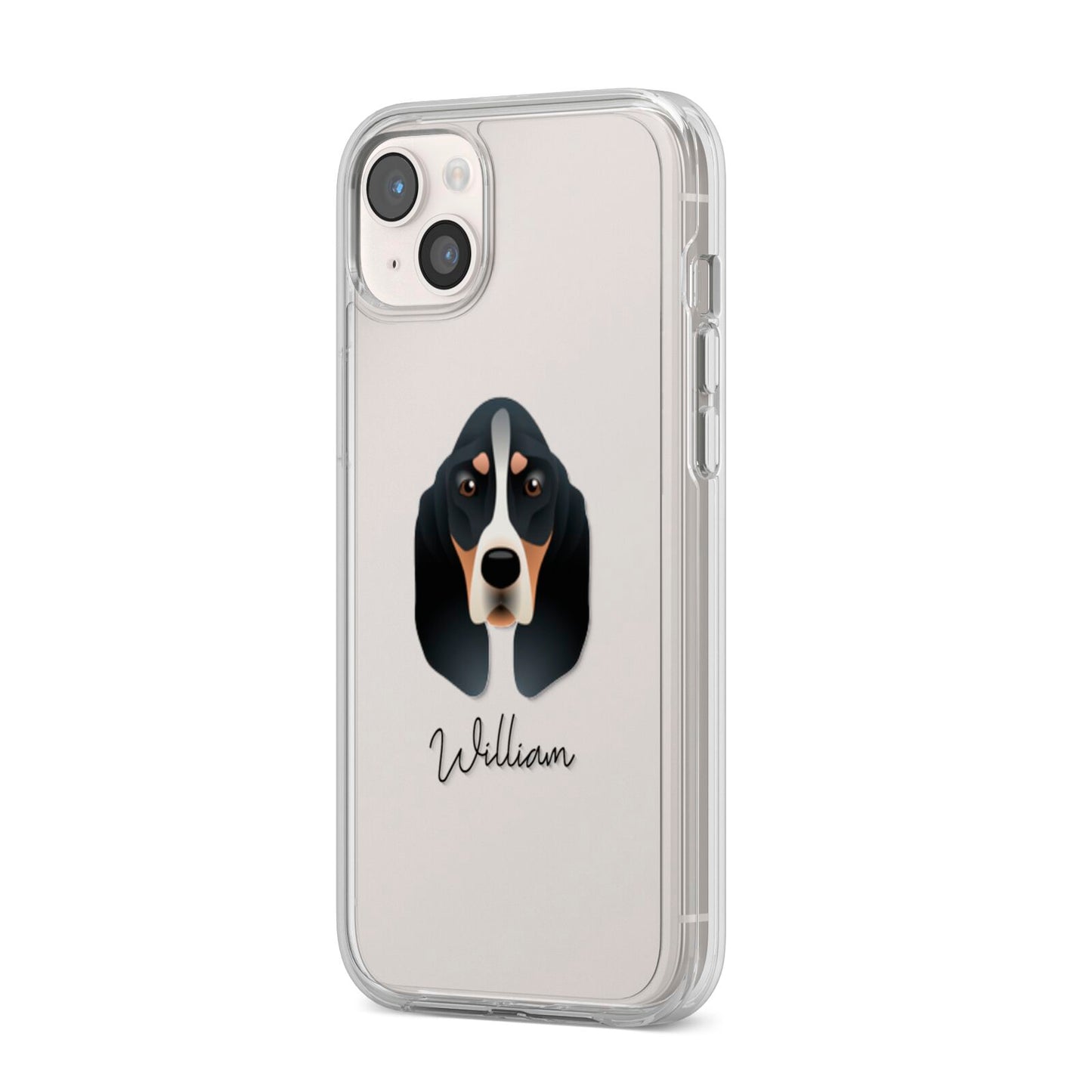 Basset Bleu De Gascogne Personalised iPhone 14 Plus Clear Tough Case Starlight Angled Image