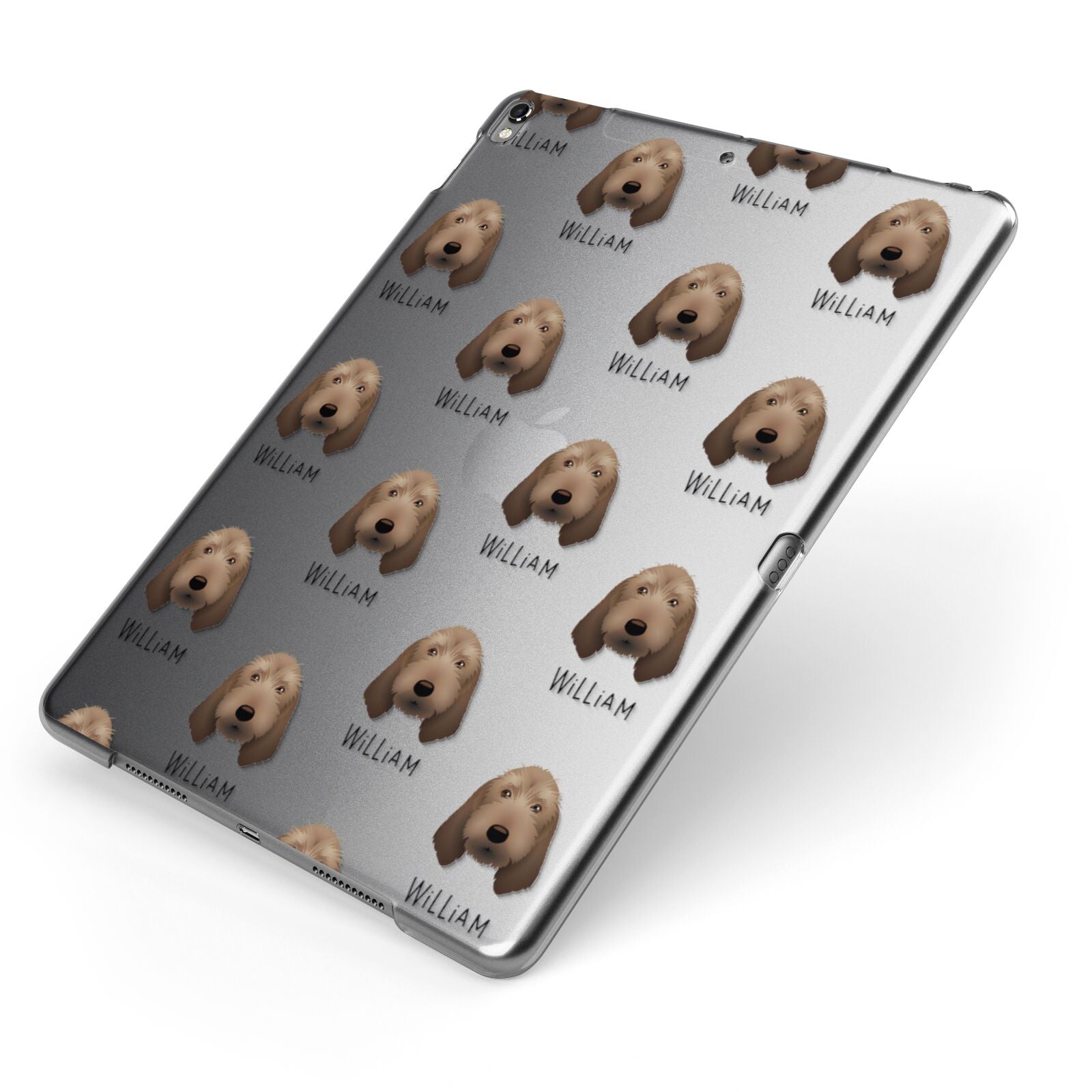 Basset Fauve De Bretagne Icon with Name Apple iPad Case on Grey iPad Side View