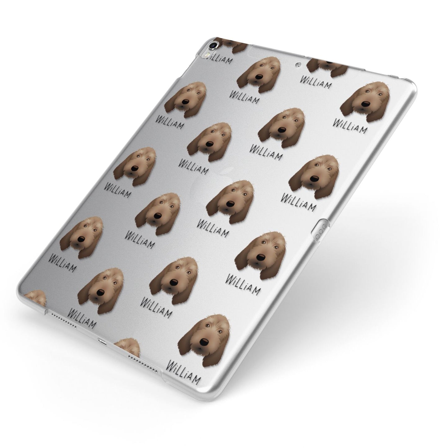 Basset Fauve De Bretagne Icon with Name Apple iPad Case on Silver iPad Side View