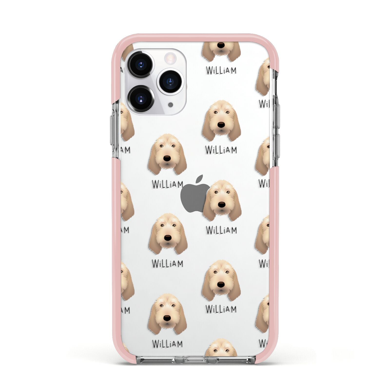 Basset Fauve De Bretagne Icon with Name Apple iPhone 11 Pro in Silver with Pink Impact Case