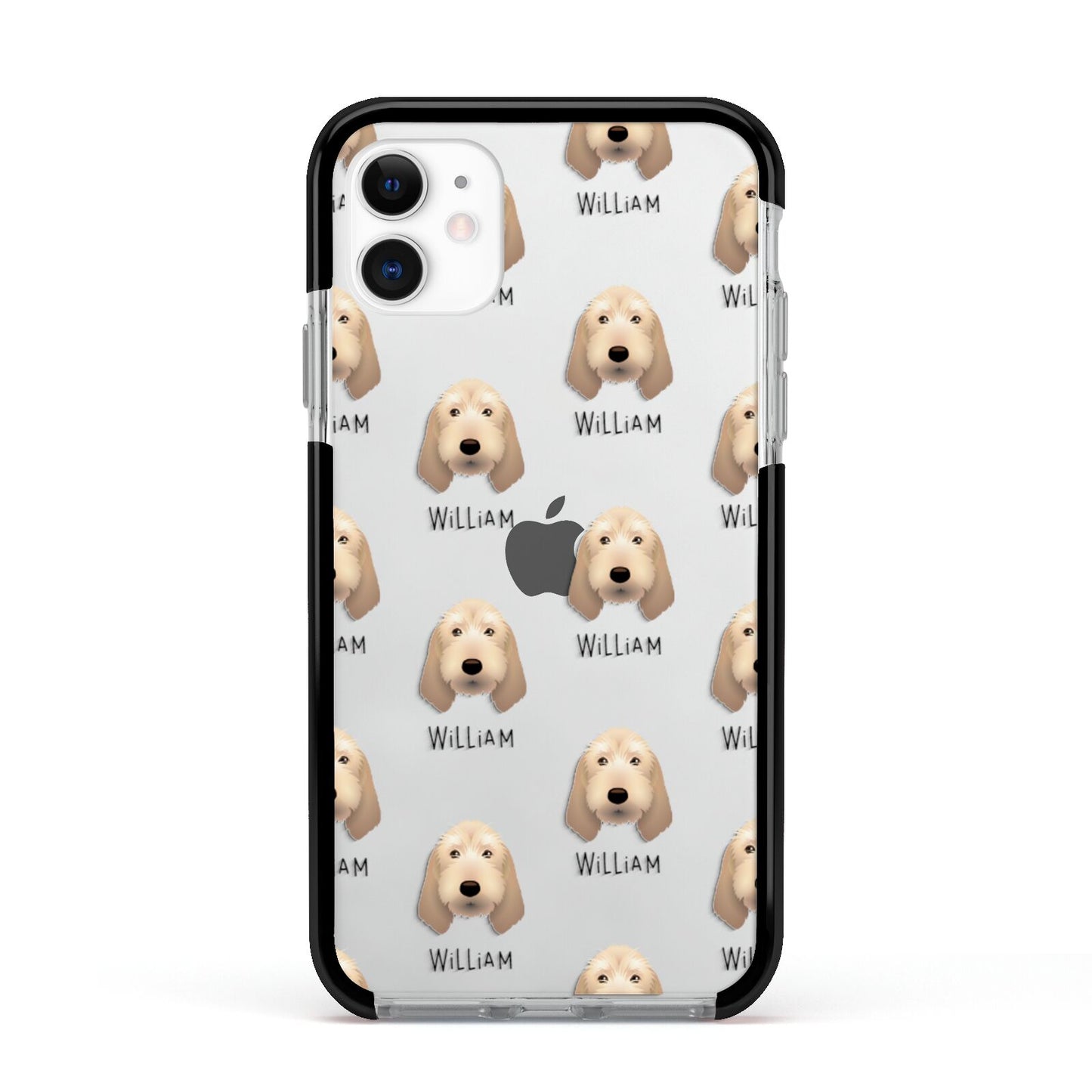Basset Fauve De Bretagne Icon with Name Apple iPhone 11 in White with Black Impact Case