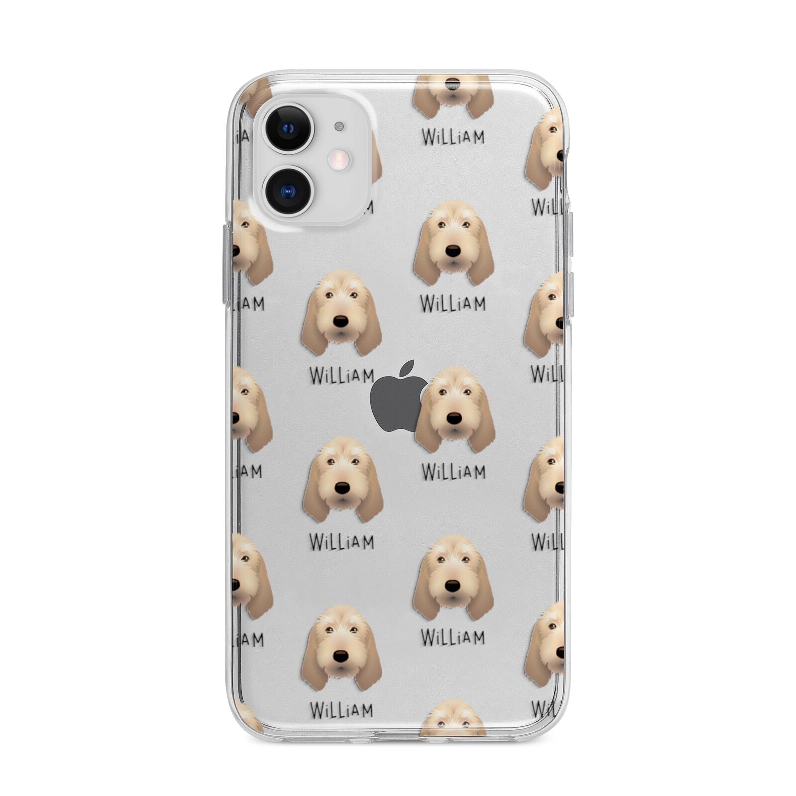 Basset Fauve De Bretagne Icon with Name Apple iPhone 11 in White with Bumper Case