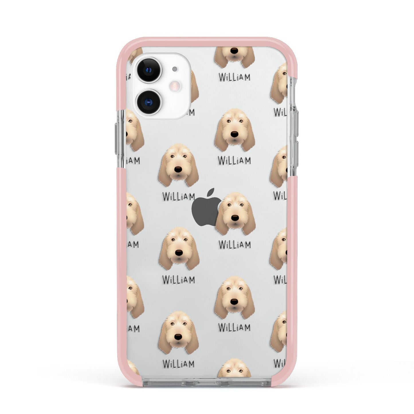 Basset Fauve De Bretagne Icon with Name Apple iPhone 11 in White with Pink Impact Case