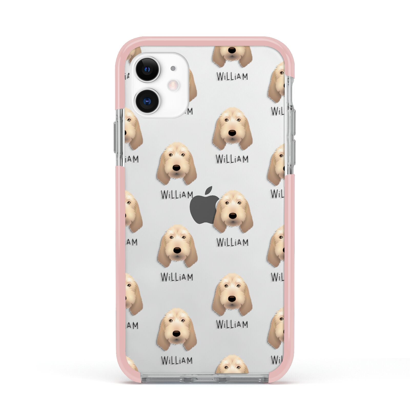 Basset Fauve De Bretagne Icon with Name Apple iPhone 11 in White with Pink Impact Case