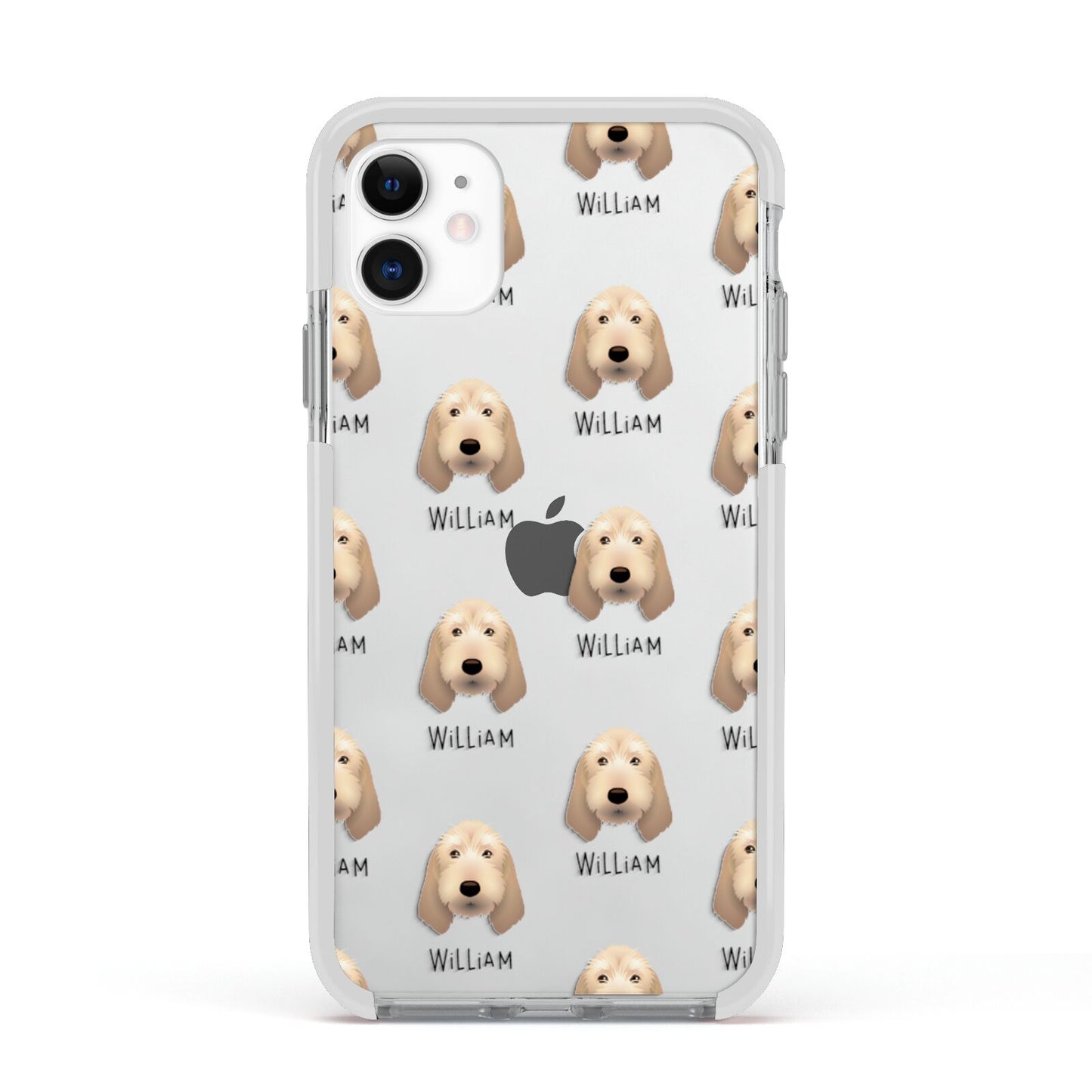 Basset Fauve De Bretagne Icon with Name Apple iPhone 11 in White with White Impact Case