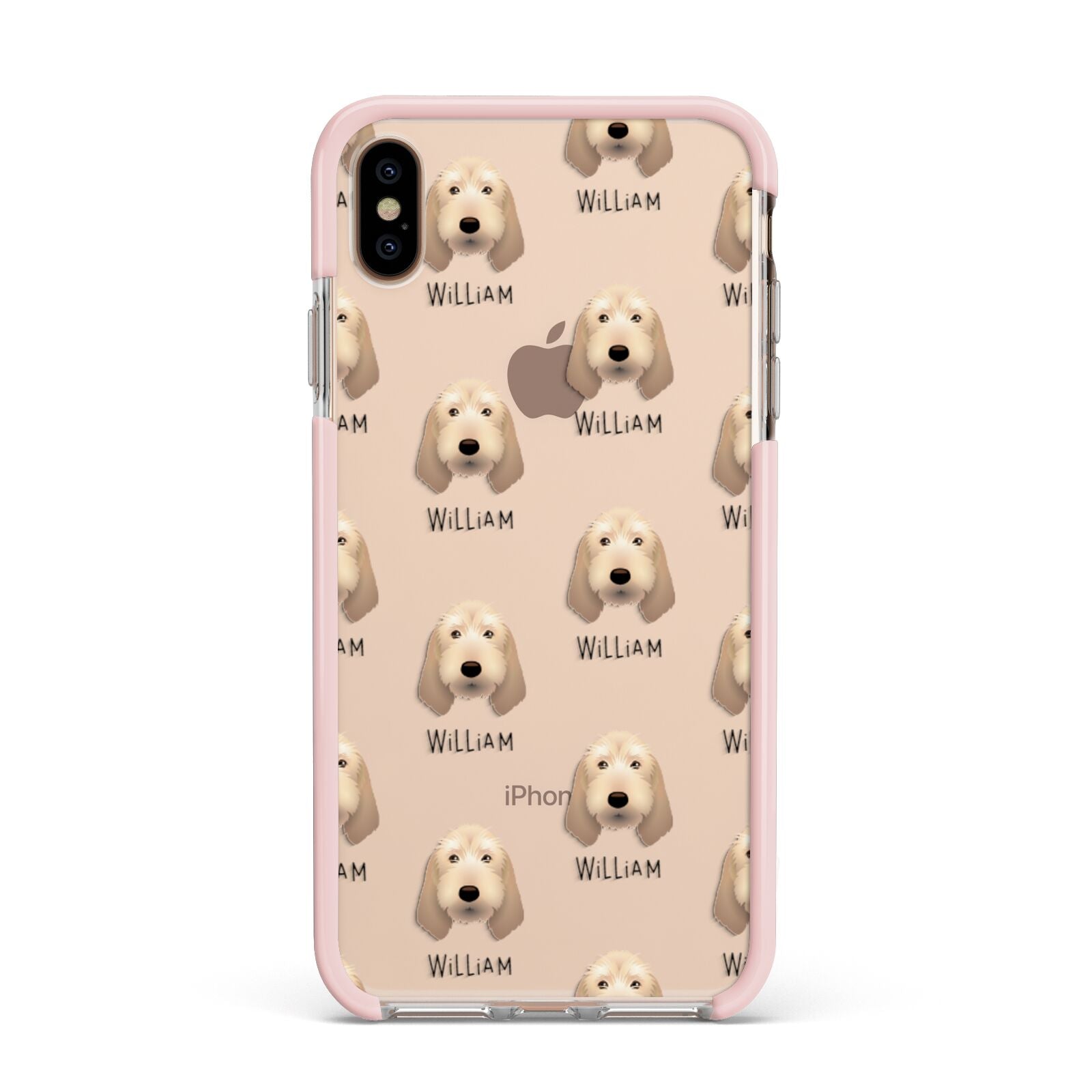 Basset Fauve De Bretagne Icon with Name Apple iPhone Xs Max Impact Case Pink Edge on Gold Phone