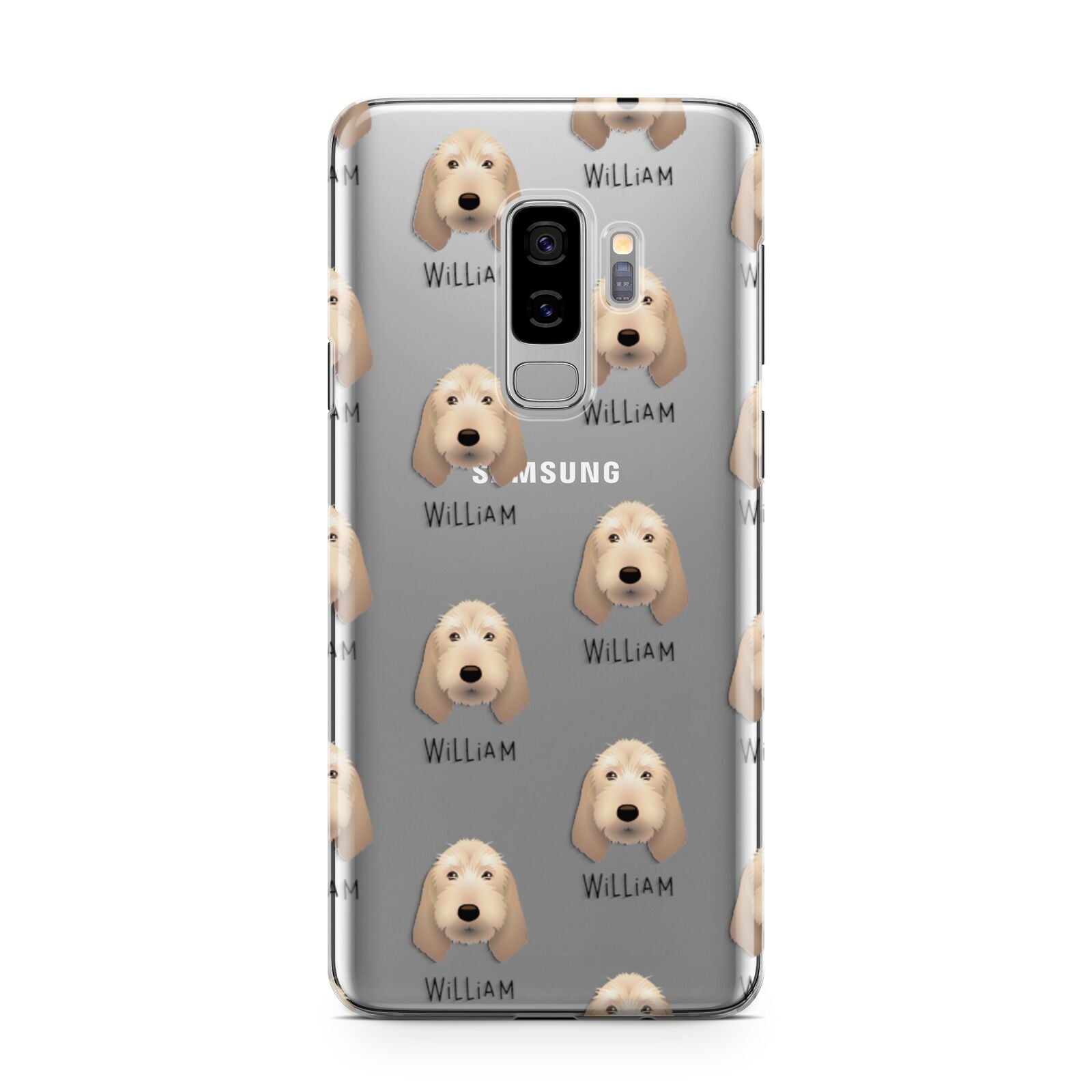 Basset Fauve De Bretagne Icon with Name Samsung Galaxy S9 Plus Case on Silver phone