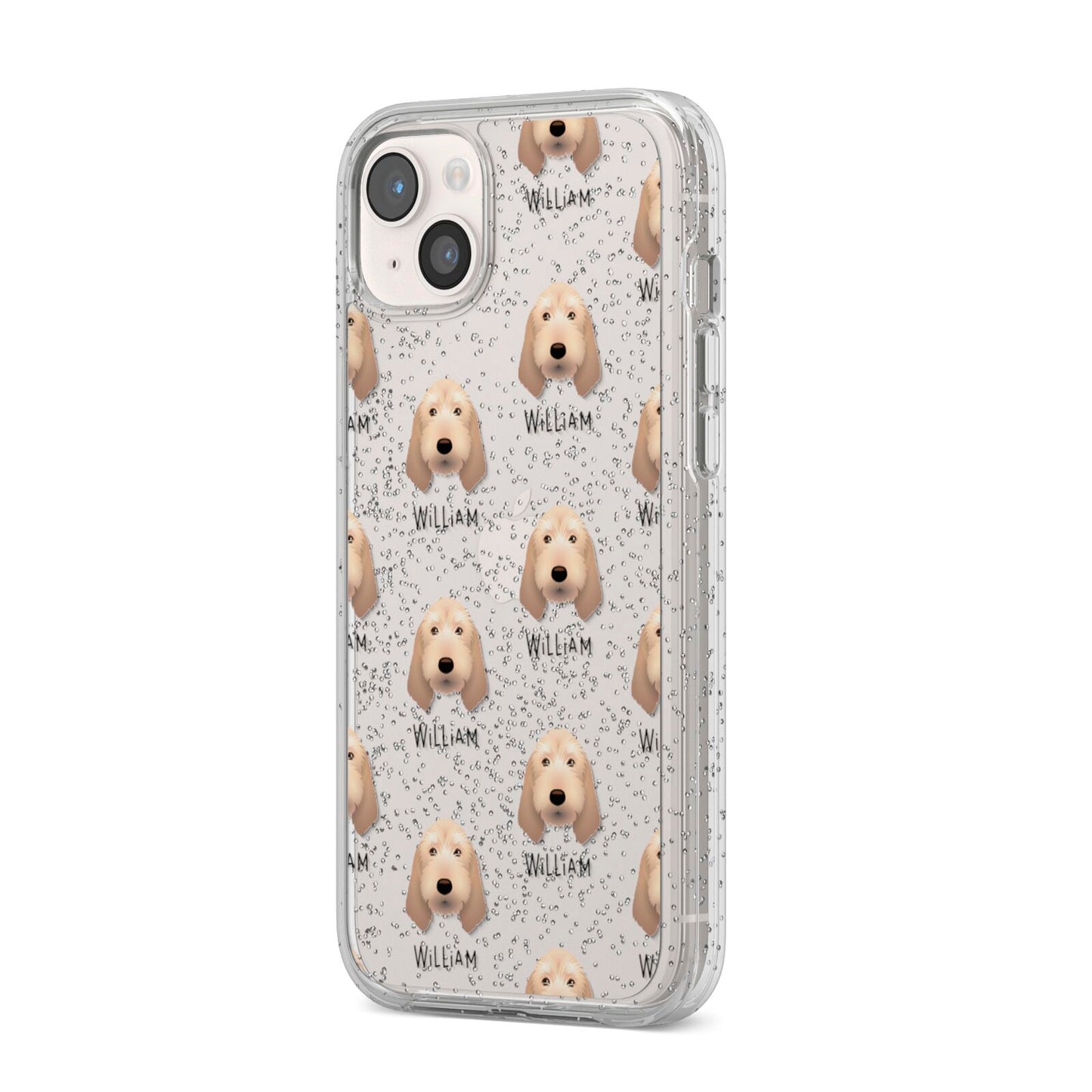 Basset Fauve De Bretagne Icon with Name iPhone 14 Plus Glitter Tough Case Starlight Angled Image