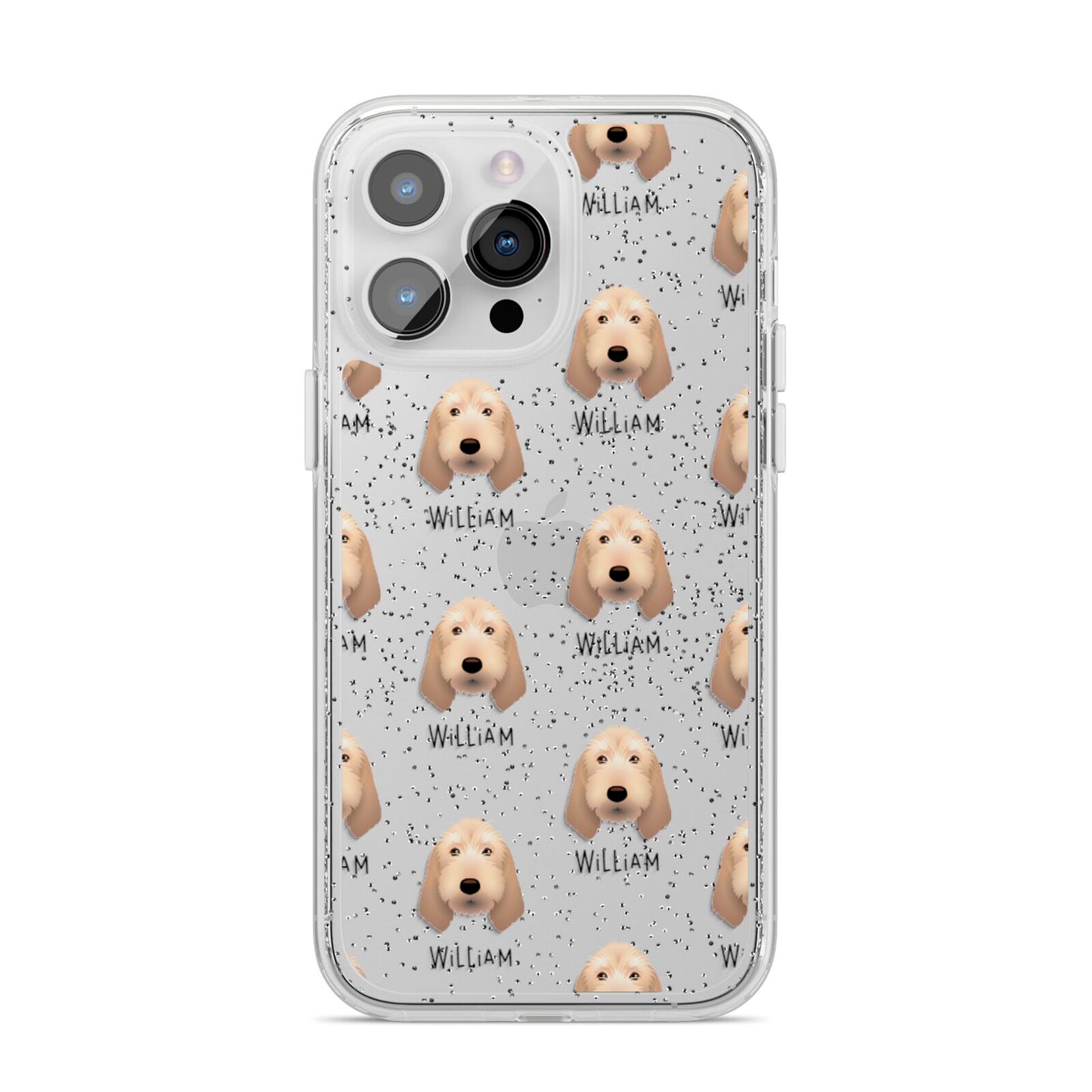 Basset Fauve De Bretagne Icon with Name iPhone 14 Pro Max Glitter Tough Case Silver